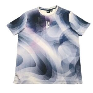 Hugo Boss Mens M T Shirt Blue Geometric Graphic Logo 100% Cotton Designer Tee